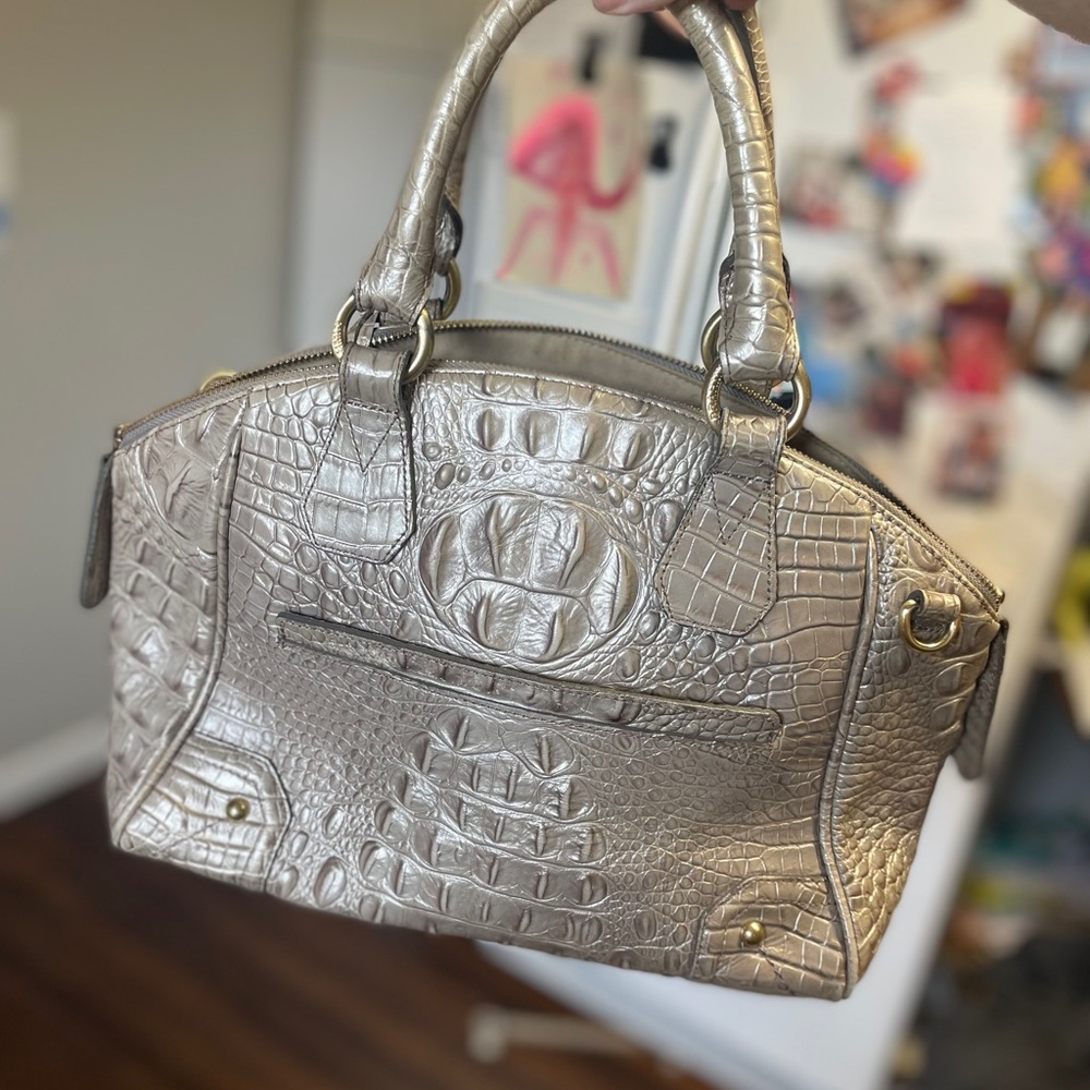 Brahmin Silver Crocodile-Embossed Medium Asher Tote